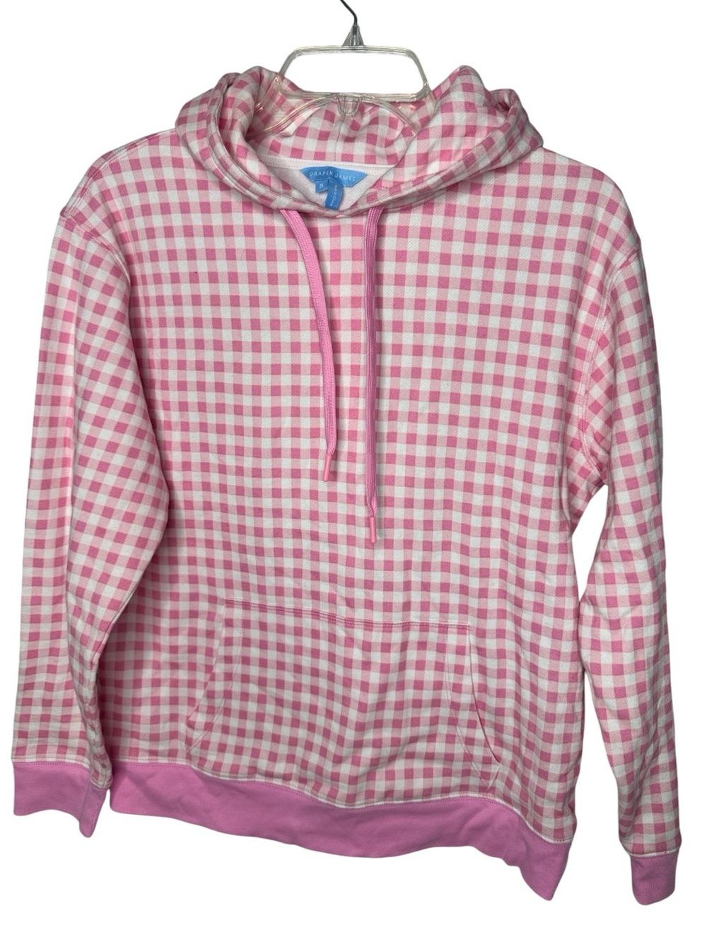 Draper James Pink Gingham Hoodie Sweatshirt. Size small.